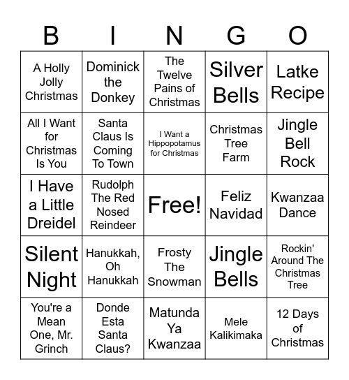 Holiday Song BINGO! Bingo Card