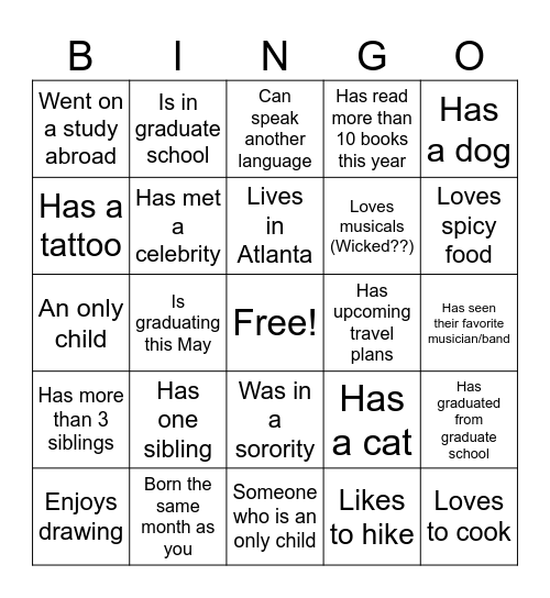 Find Someone Who Bingo Card