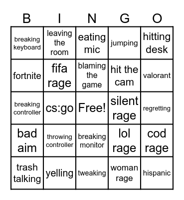 gamer rag Bingo Card