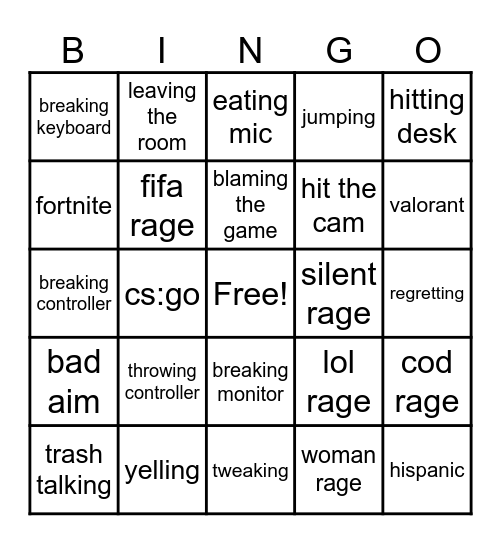 gamer rag Bingo Card