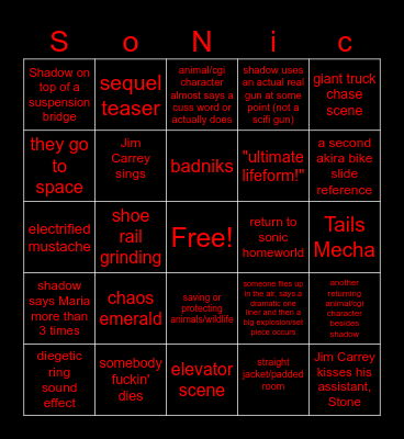 Sonic Movie 3 Bingo - vidboy Bingo Card