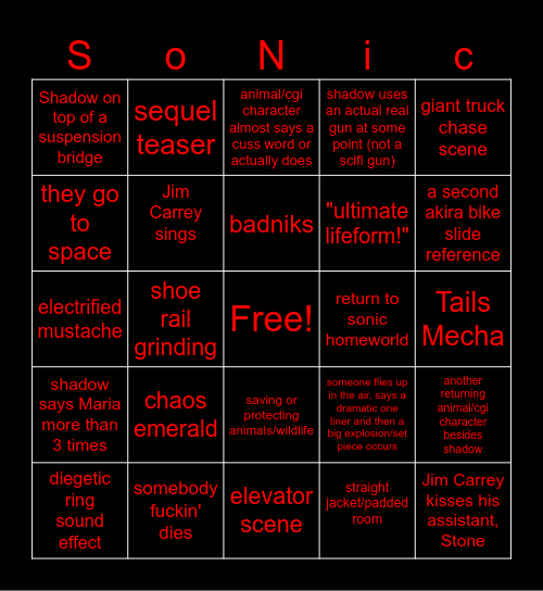 Sonic Movie 3 Bingo - vidboy Bingo Card