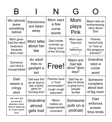 Gelman Bingo: Road Trip Edition🚗 Bingo Card