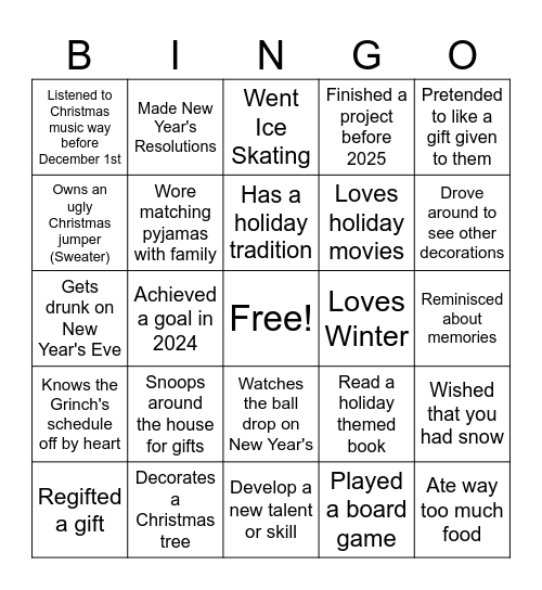 Holiday Bingo Card
