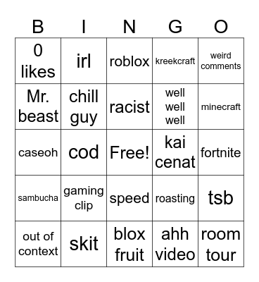 yt shorts bingo Card