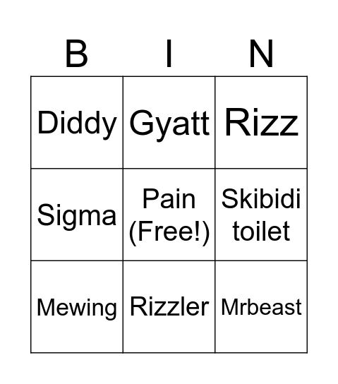 Brainrot Bingo Card