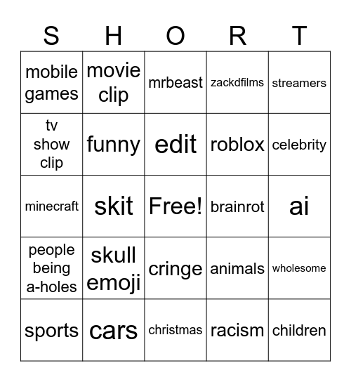 youtube Bingo Card