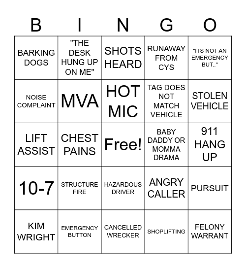 DISPATCH Bingo Card