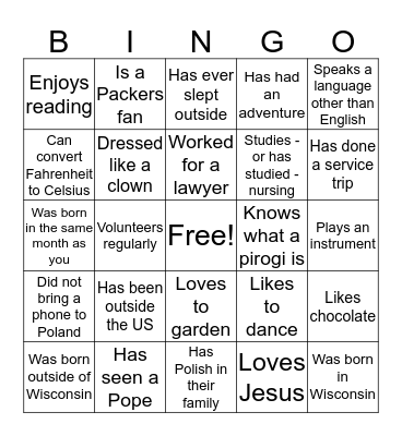 Find someone who... Bingo Card