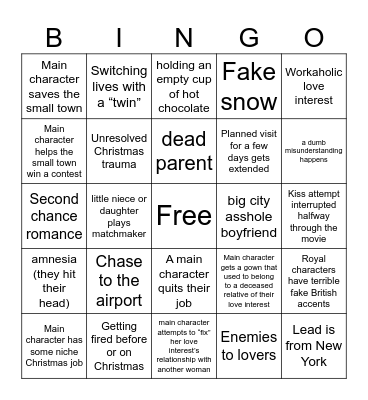 Christmas Hallmark Movie Bingo Card