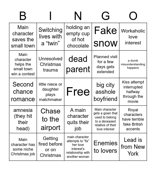 Christmas Hallmark Movie Bingo Card