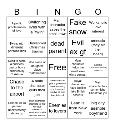 Christmas Hallmark Movie Bingo Card