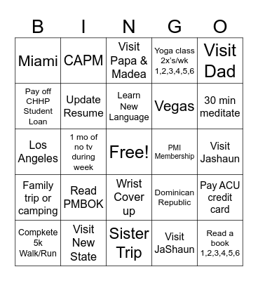 2025 Goal Bingo Card