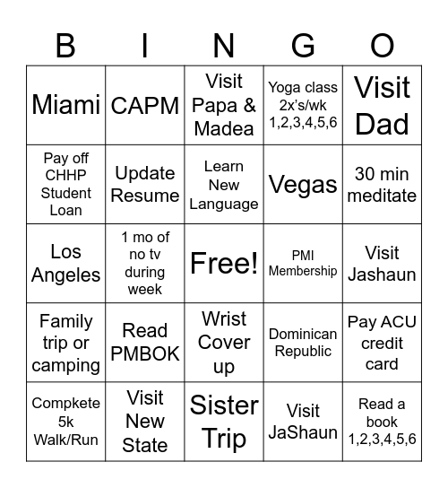 2025 Goal Bingo Card