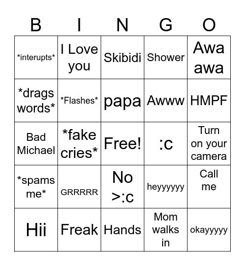Mackenzie Bingo Card