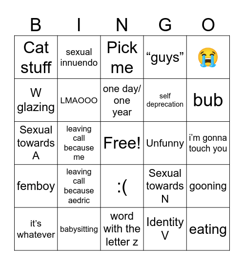 anonymous bingo hehe 👽 Bingo Card