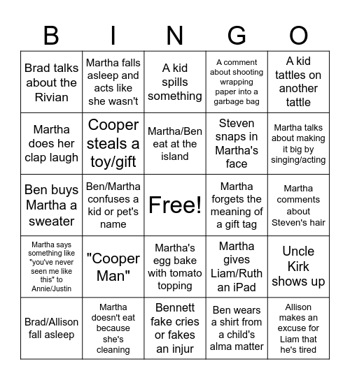 Scheu Christmas 2024 Bingo Card