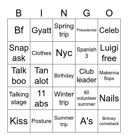 Untitled Bingo Card