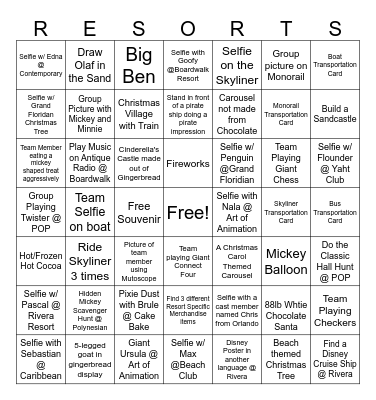 Resort Crawl and Scavenger Hunt Bingo Card