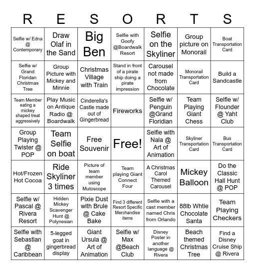Resort Crawl and Scavenger Hunt Bingo Card