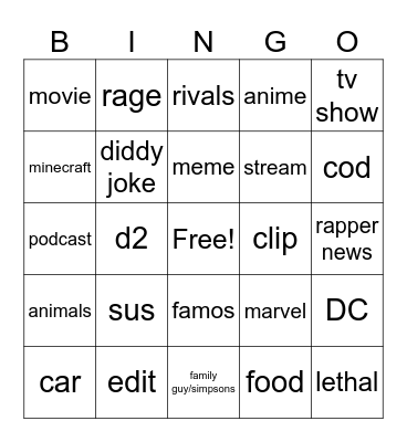 yt shorts Bingo Card