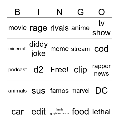 yt shorts Bingo Card