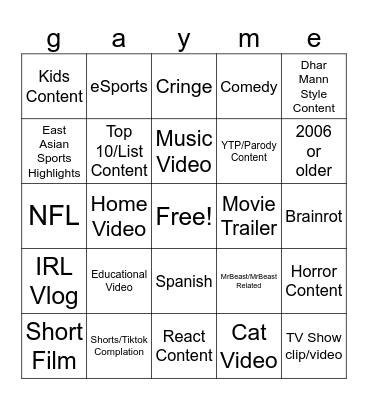ghub yt bingo Card