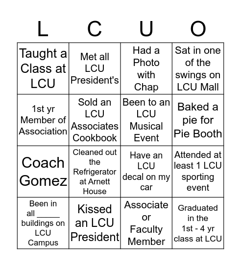 L C U - O Bingo Card