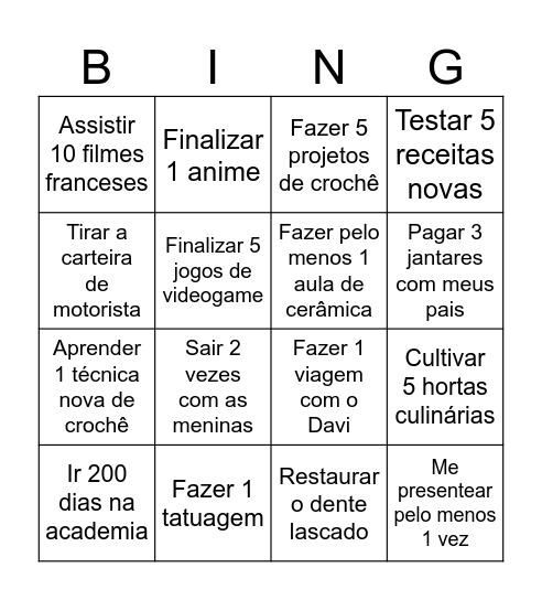 Metas 2025 Bingo Card