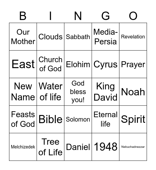 Zion Bingo Card