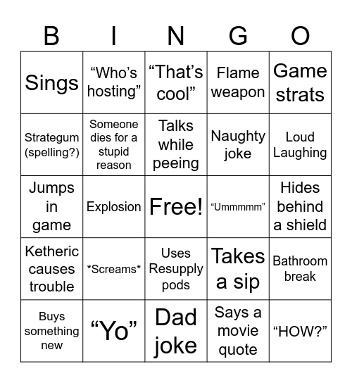 Chris’s Game Night Bingo Card