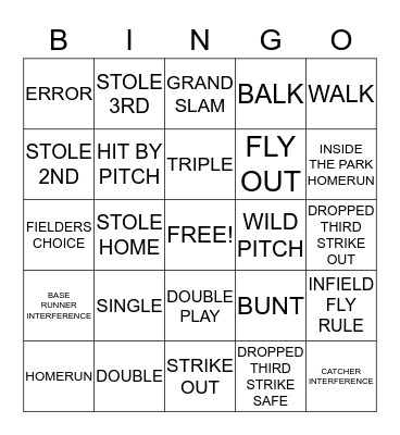 BASEBALL BINGO Card