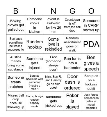New Years Eve Bingo Card