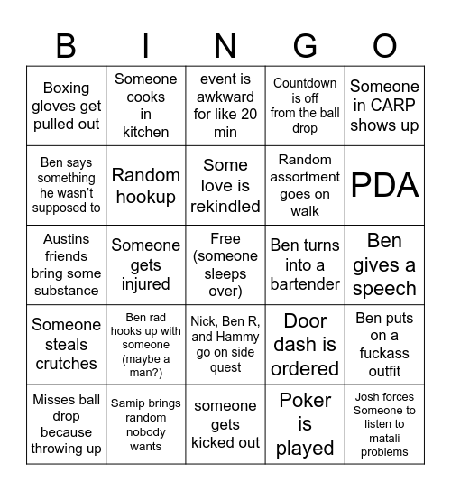 New Years Eve Bingo Card