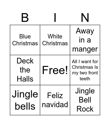 Christmas song Bingo Card