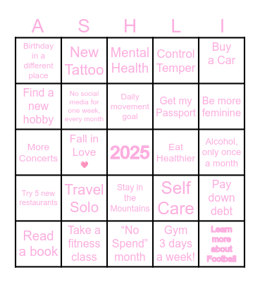2025 Life Bingo Card