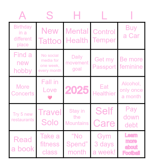 2025 Life Bingo Card