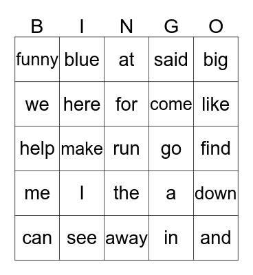 1st six weeks Bingo Card