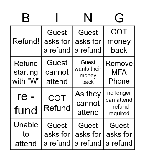 Definitely Guest Services Holiday Bingo Card