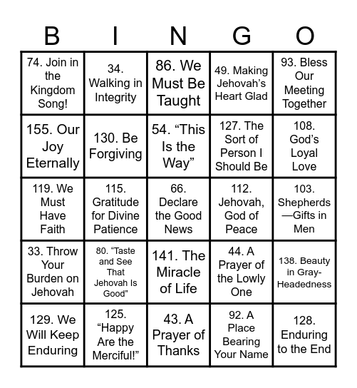 Sing Joyfully Bingo Card