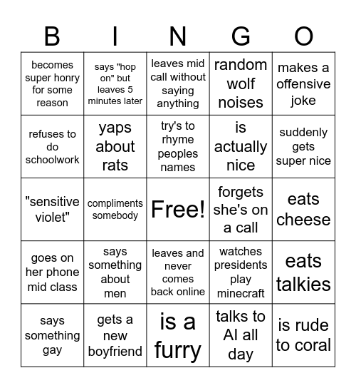 violet bingo Card