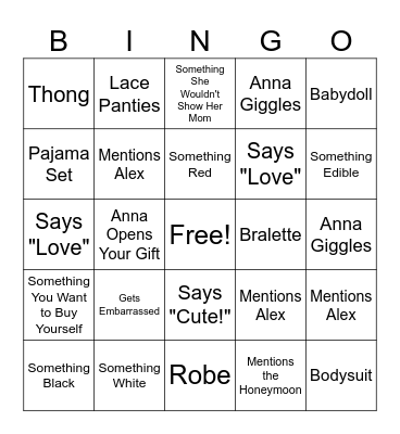 Bridal Bingo Card