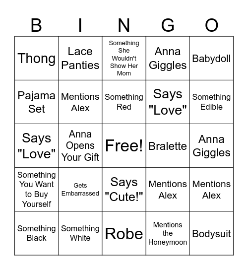 Bridal Bingo Card