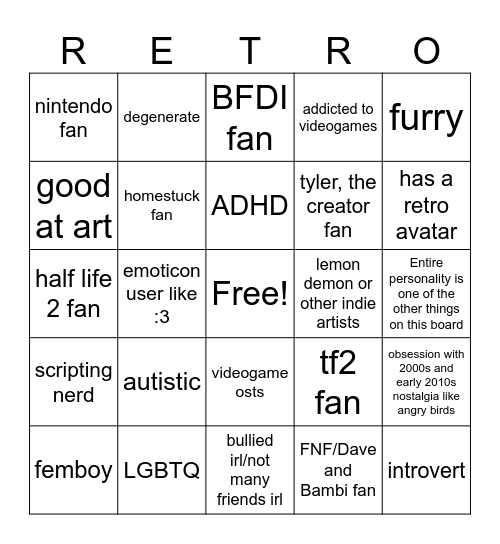 Retro Dev Member Bingo Card