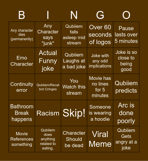 Recat Bot Bingo Card