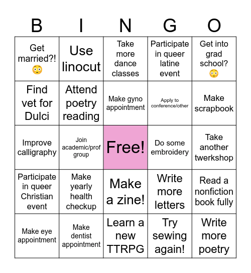 2025 New Years Resolution bingo! Bingo Card