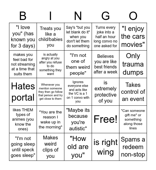 weird person bingo Card