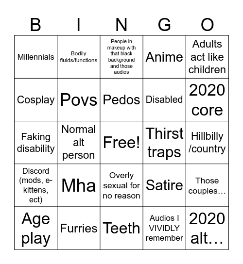 CRINGE Bingo Card
