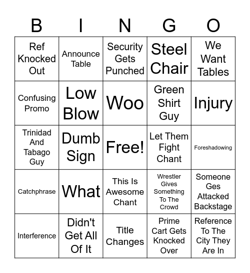 WWE Bingo Card