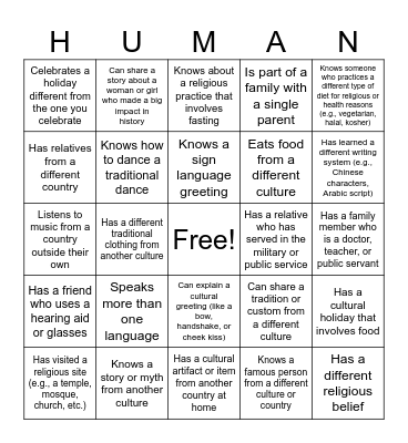 Diversity Bingo Card